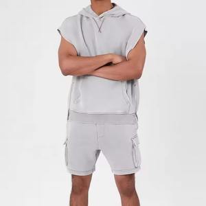 Ensemble short et débardeur personnalisé avec logo, sans manches, à capuche, deux pièces, short cargo, vêtements d'été, ensemble débardeur et short pour homme - Product Image 4