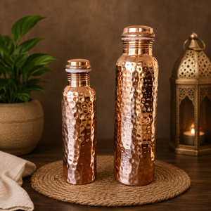 Bouteille en verre martelé cuivré avec couvercle étanche – Cadeau d'affaires haut de gamme, grande capacité, pour usage domestique - Product Image 1