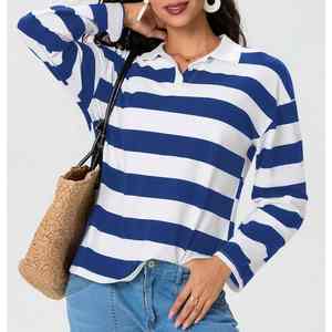 Camisas de algodón al por mayor con logotipo personalizado, camisas de manga corta estilo rugby y golf, camisas a rayas para mujer - Product Image 3