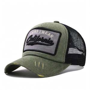 Custom Washed Mesh Back Baseball Cap Embroidered Patch Metal Buckle 5-Panel Button Truck Driver Casual Outdoor OEM Manufacturer - Product Image 2