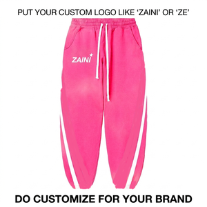 Premium 320 GSM Cotton Polyester Fleece <b>Jogger</b> Pant Pink <b>White</b> Side Panel Custom Logo Streetwear OEM ODM - Product Image 1