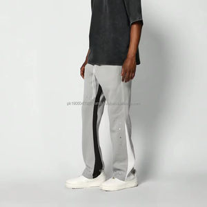 Pantalons de survêtement pour hommes à jambe large, effet usé, couture apparente, imperméables, logo personnalisé, style baggy, 390 GSM, tendance streetwear, vente chaude 2025 - Product Image 4