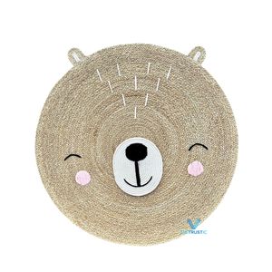 Best Selling Vietrustic <b>Rustic</b> Happy Smiley <b>Rug</b> Natural Seagrass Water Hyacinth Woven Handmade Striped Pattern Washable Baby - Product Image 1