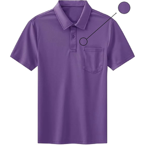 Men's Purple Short Sleeve Oxford Polo Shirt With <b>Chest</b> Pocket Casual Style Solid Color Woven Fabric - Product Image 1