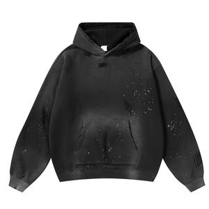 Sweat à capuche oversize en coton molletonné français pour homme, style vintage, effet vieilli, délavé à l'acide, tendance, décoloré par le soleil, pour l'hiver - Product Image 1