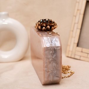 Pochette de luxe en acrylique rose pierre, sac à main tendance pour femme, idéal pour mariage et soirée - Product Image 3