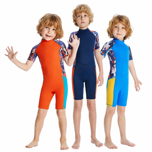 Maillot de bain unisexe pour enfants, combinaison de natation à manches courtes zippée pour filles, combinaison de plongée courte - Product Image 1