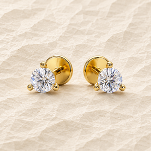 Round Brilliant Cut Lab Grown Diamond Stud <b>Earrings</b> Three Prong Martini Screw <b>Back</b> Jewelry 14K 18k Pure Gold Engagement <b>Earrings</b> - Product Image 1