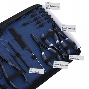 Kit d'outils professionnels pour extensions capillaires avec pinces de pose et de retrait de micro-anneaux, outil de sertissage pour extensions adhésives, ciseaux de coupe et peigne - Product Image 3