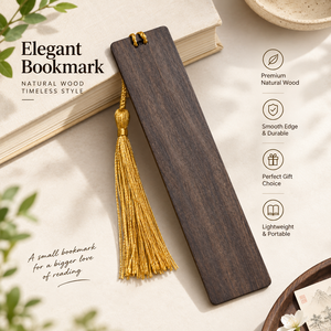 Marque-page en bois massif de qualité supérieure avec pompon doré – Élégant marque-page en bois fini au laser pour la lecture et les cadeaux - Product Image 2