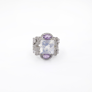 Anillo de Plata de Ley 925 con Amatista Natural y Cuarzo Lunar, Chapado en Rodio, Joyería Fina OEM ODM - Product Image 2