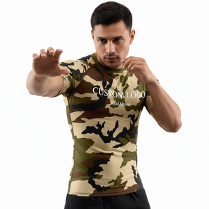 OEM Sublimation <b>Print</b> Custom Logo Fitness BJJ Boxing <b>Surfing</b> Swimming Sun Protection Short Sleeve Rash Guard Thermal Baselayer - Product Image 4