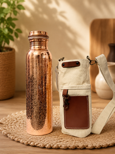 Antique Hammered Oriental Design Eco-friendly Water Bottle with Copper Lid Portable <b>Outdoor</b> Drinkware Cleaning <b>Brush</b> Included - Product Image 6
