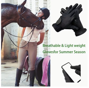 Gants d'équitation en similicuir noir pour hommes, coupe régulière, fermeture auto-agrippante, respirants, légers, accessoires équestres d'été - Product Image 5