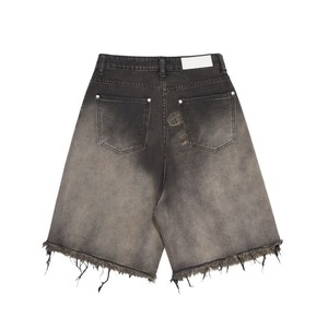 Shorts en jean déchirés taille haute pour homme, coupe droite, bords bruts, décontractés, en coton, style streetwear, tendance du moment - Product Image 1