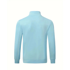Survêtement unisexe bleu clair à manches longues avec fermeture éclair, poches latérales, respirant, coupe décontractée, couleur unie, col montant, idéal pour le printemps - Product Image 4