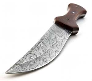 Couteau de camping à lame fixe en acier Damas artisanal avec manche en bois et mosaïque pour utilisation sur le terrain - Product Image 3