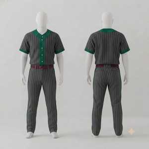 Custom Men's <b>Baseball</b> Uniform Set Green Pinstripe Jersey Pants Breathable Button Closure Regular Fit All Seasons - Product Image 1