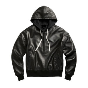Sudaderas con capucha de cuero personalizadas con media cremallera, estilo urbano, OEM ODM, de cuero auténtico para hombre - Product Image 4