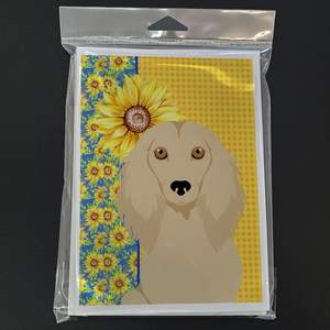Summer Sunflowers Longhair Cream Dachshund Tarjetas de felicitación Pack 8 Tarjetas de nota en blanco con sobres A7 Tamaño 5x7 Diseño caprichoso - Product Image 3