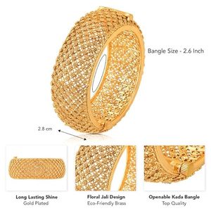 Brazaletes de Latón Chapado en Oro de 18K con Diseño de Flor y Circonita, Joyería Unisex de Moda para Fiestas, RETAIL BEES TRADING CO FRBJ-0206, Tercera Marca - Product Image 2