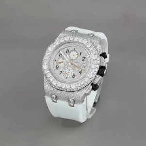 Reloj de Lujo con Función de Moda, Oro Blanco, Unisex, Acero Inoxidable, Movimiento de Cuarzo Moissanite, Calibre ETA, 41 mm, Estilo Hip Hop, Correa de 20 mm - Product Image 1