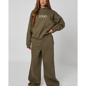 Conjunto de 2 piezas de sudadera con capucha y pantalones de chándal anchos de poliéster, personalizados con estampado y bordado, de peso pesado, talla grande, al por mayor - Product Image 3