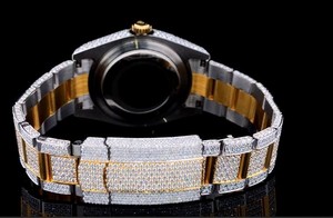 Reloj de Oro Bicolor con Moissanita VVS, Esfera con Diamantes Pavé, Índices Baguette, Bisel con Incrustaciones de Diamantes, Automático, Estilo Hip Hop - Product Image 5