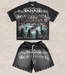 ชุดเสื้อยืดและกางเกงขาสั้นผู้ชายผ้าถักโพลีเอสเตอร์/คอตตอน ระบายอากาศได้ดี สไตล์ลำลอง ไซส์ใหญ่ แบรนด์ส่วนตัว สำหรับฤดูร้อน - Product Image 1