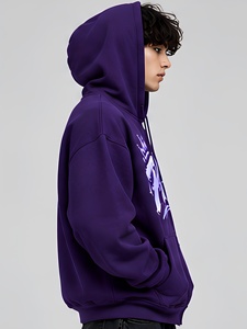 Sweat-shirt à capuche zippé pour homme, imprimé logo personnalisé, style streetwear, molleton de coton épais, violet, coupe oversize, style hip-hop - Product Image 6
