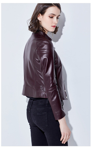 Chaqueta de Moto de Cuero PU para Mujer, con Estampado, Cuello Alto, Cierre de Cremallera, Color Sólido, Calidad Premium, para Otoño - Product Image 3