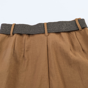 Shorts d'été décontractés plissés à 4 coloris avec fermeture éclair et ceinture, couleur unie, pour femmes - Product Image 5