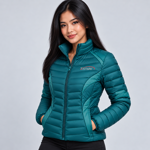 Blouson matelassé léger et chaud pour femme, avec fermeture éclair intégrale, personnalisable avec logo, pour l'hiver – Vêtements d'extérieur décontractés - Product Image 4
