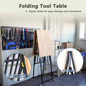 <b>Adjustable</b> Foldable Hardwood Workbench Wood Top Utility <b>Table</b> with Locking Casters for Woodworking - Product Image 6