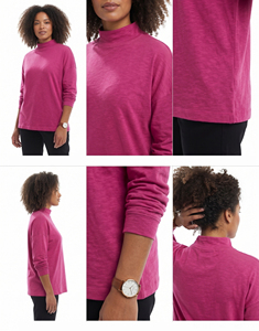 T-shirts décontractés à col haut pour femmes, style oversize, 100% coton, jersey tricoté, coupe ample, style sportif, tee-shirt de jogging pour femmes - Product Image 6