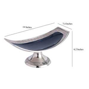 Bol en métal doré et argenté en forme de feuille avec finition polie, plat de service élégant pour présentation de nourriture lors de fêtes, 14x7.4x6.2 pouces - Product Image 2