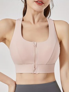 Women's Front <b>Zipper</b> Sports Bra | High Impact Racerback Gym Crop <b>Top</b> | Polyester Spandex Shockproof Workout Bralette - Product Image 6