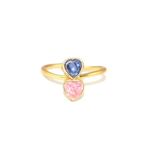 Classic Fashion Cubic Zirconia Gemstone Heart Shape Double Stone 22K <b>Gold</b> Plated Free Size <b>Ring</b> Jewelry For Women Wholesale Bulk - Product Image 1