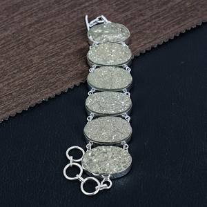 Golden Pyrite Druzy Bracelet 925 Sterling Silver Boho Handmade Gemstone Jewelry Statement Gift For Women - Product Image 4