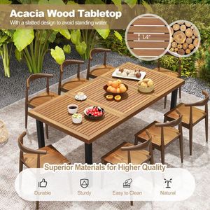 Tavolo da Pranzo in Legno di Acacia per 8 Persone, 200 cm, con Foro per Ombrellone da 5 cm e Piedini Regolabili per Uso Esterno - Product Image 6