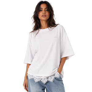 Lace Overlocked Oversized women's shirt Drop Shoulder Cotton Loose Fit Short Sleeve Top All Season Fashion Wear Custom Tonal Tee - Product Image 1