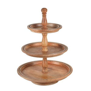 Latest 3-Tier Wooden Serving Tray Cupcake Dessert Display Stand Tiered Tray Decor For <b>Kitchen</b> And Home Platter With Metal Handle - Product Image 5