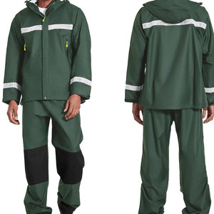 Combinaison de pluie réfléchissante en gros pour OEM avec fermeture éclair frontale et capuche, imperméable en PU et polyester, pour les livreurs et les agents de livraison - Product Image 1