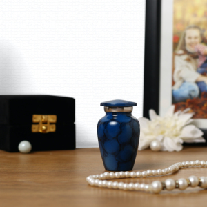 Blue Marble Effect Metal Cremation Urn Mini Keepsake <b>Casket</b> <b>for</b> Human and Pet <b>Ashes</b> Custom Design - Product Image 6
