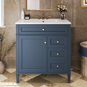 Mobile bagno moderno da 30 pollici con lavabo singolo integrato e 2 cassetti contenitore - Product Image 2