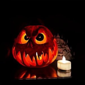 Decorazioni Festive per interni/esterni di Halloween gigantesche in resina di zucca e teschio inquietante caratteristiche del viso intagliato Texture luci Hallow - Product Image 1