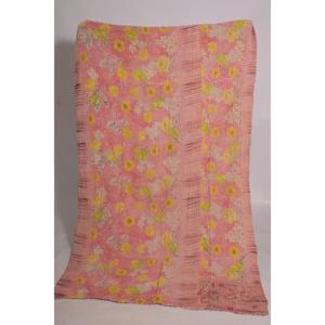 Handmade Kantha <b>Quilt</b> Vintage Indian Floral Print Cotton <b>Throw</b> Eco Friendly Boho Reversible Bedspread - Product Image 2