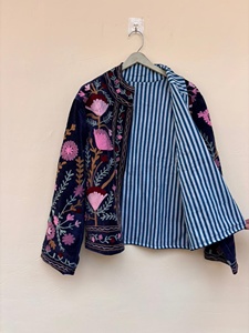 <b>Top</b> Trendy Blue Velvet Suzani Floral Jacket Embroidered Bomber Jacket Ethnic Winter <b>Coat</b> for Women - Product Image 2