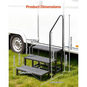 Scala a 3 Gradini per Camper con Corrimano, Capacità di Carico 660 Libbre, Telaio in Lega di Alluminio Antiscivolo per Esterni, per Anziani e Animali Domestici - Product Image 3