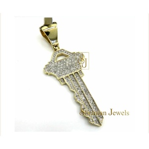 Personalized 14K <b>Gold</b> VS Natural Diamond Iced Key Charm <b>Pendant</b> Custom Jewelry Design Men Women Girls <b>Solid</b> <b>Gold</b> Elegant Style - Product Image 1
